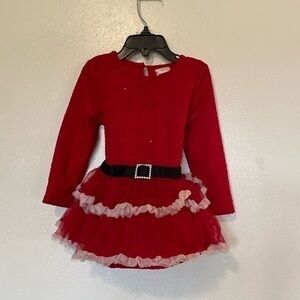 Sweet Heart Rose Santa tule  belted back eye button long sleeve dress 24 mnth